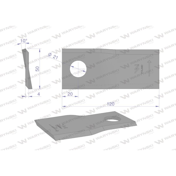Nóż. nożyk kosiarka lewy 120X50X4mm WKR120X50X4L | Exvi