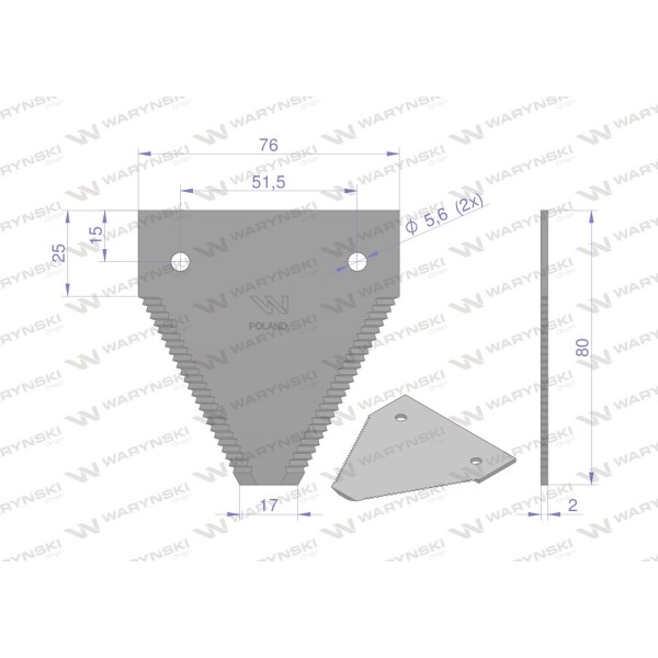 Nóż żniwny 80x76x2mm otwór 5.5 WKZ80X76X2 | Exvi