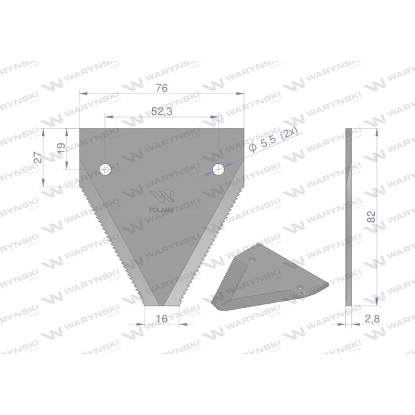 Nóż żniwny 82x76x2.8mm otwór 5.5 WKZ82X76X2.8 | Exvi