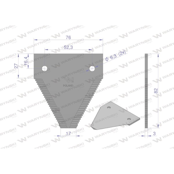 Nóż żniwny 82x76x3mm otwór 6.3 WKZ82X76X3 | Exvi