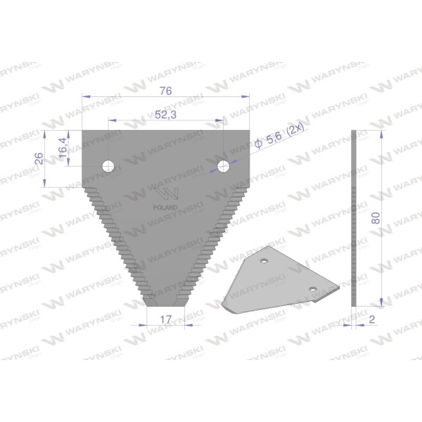 Nóż żniwny 80x76x2mm otwór 5.5 WKZ80X76X2/2 | Exvi