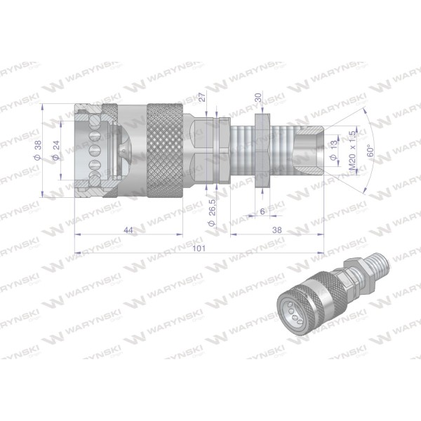 Szybkozłącze hydrauliczne gniazdo long WIAM20MZL-PPE | Exvi