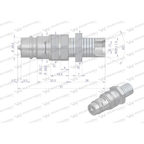 Szybkozłącze hydrauliczne wtyczka long WIAM20SZL | Exvi