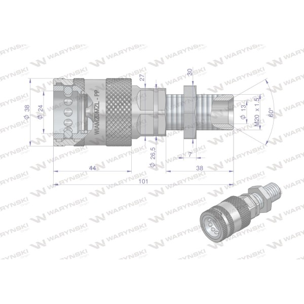 Szybkozłącze hydrauliczne gniazdo long WIAM20MZL-PP | Exvi