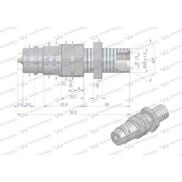 Szybkozłącze hydrauliczne wtyczka long WIAM20SZLE | Exvi