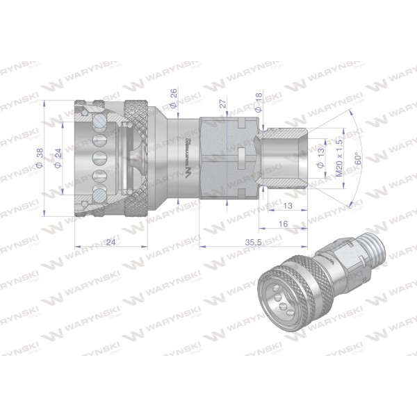 Szybkozłącze hydrauliczne gniazdo M20x1.5 WIAM20MZ | Exvi