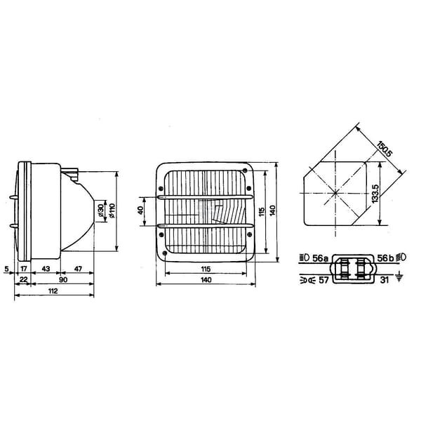 Reflektor halogenowy, kwadratowy, 12/24V 05161000 | Exvi