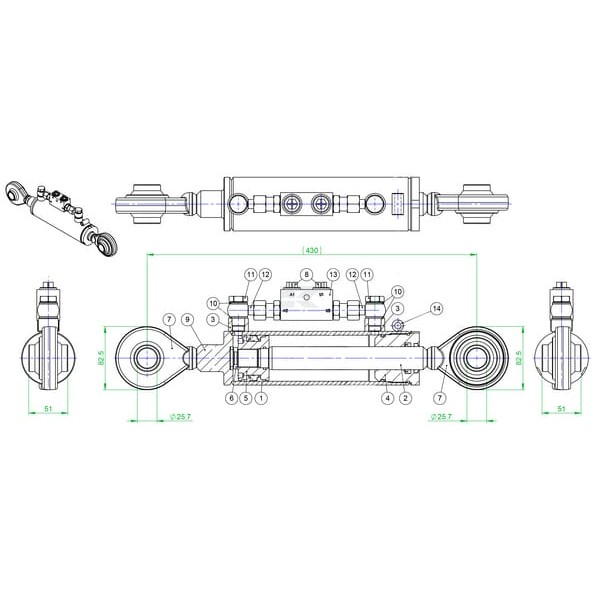 Łącznik górny hydrauliczny TEN/TEV TEVNNE306013822 | Exvi