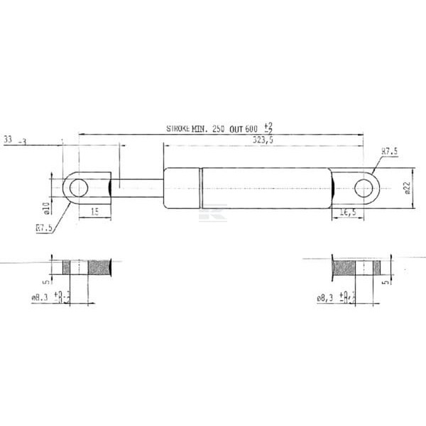 Sprężyna gazowa L600 mm 200N Stabilus CA102911 | Exvi