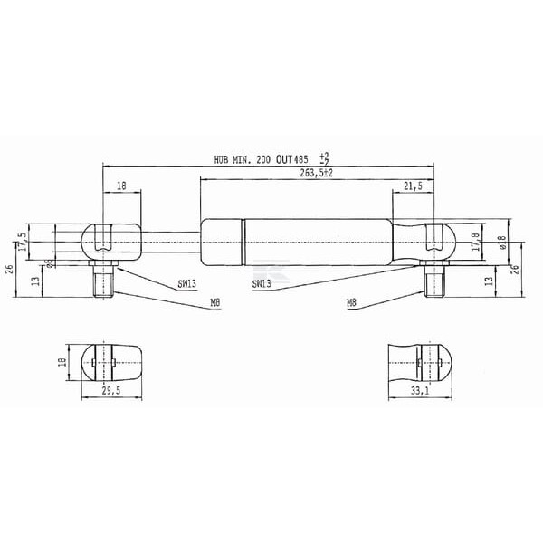 Sprężyna gazowa L485 mm 200N Stabilus CA083739 | Exvi