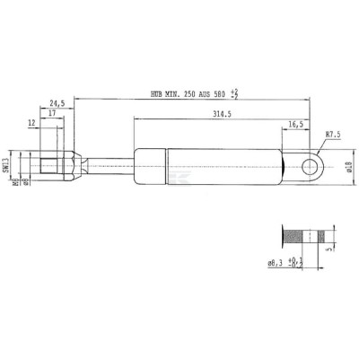 Sprężyna gazowa L580 mm 150N Stabilus CA052736 | Exvi