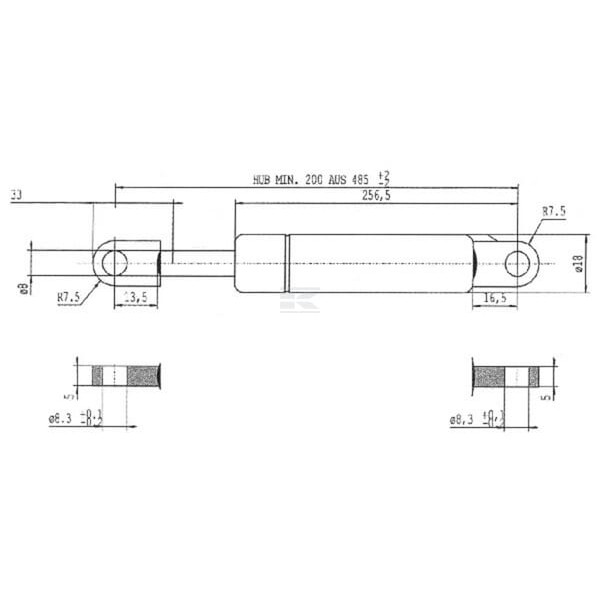 Sprężyna gazowa L485 mm 150N Stabilus CA094854 | Exvi