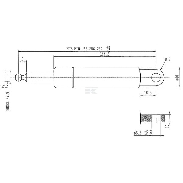 Sprężyna gazowa L257 mm 280N Stabilus CA052507 | Exvi