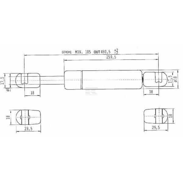 Sprężyna gazowa L480.5 mm 140N Stabilus CA638900 | Exvi