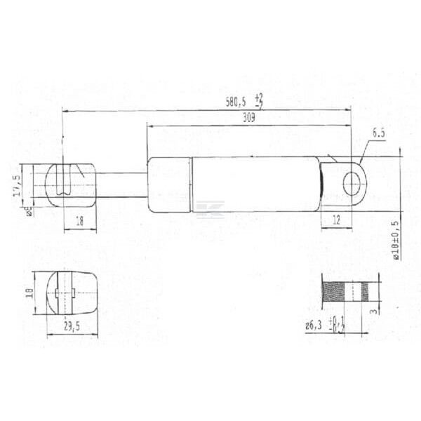 Sprężyna gazowa L580.5 mm 100N Stabilus CA981184 | Exvi