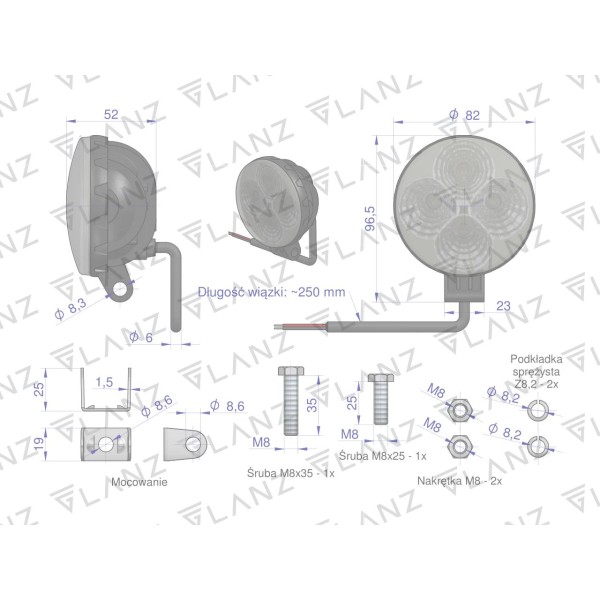 Lampa robocza okrągła mini 12W 4 LED GLANZ L0117G | Exvi