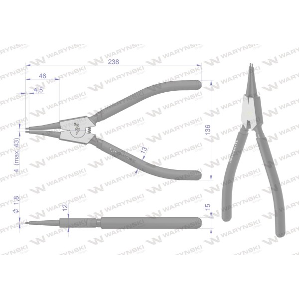 Szczypce do pierścieni osadczych 240 mm WMP113 | Exvi
