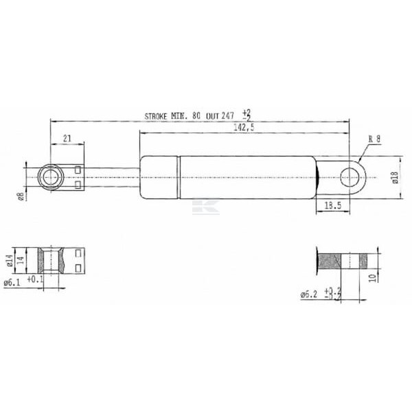 Sprężyna gazowa L247 mm 250N Stabilus CA044334 | Exvi