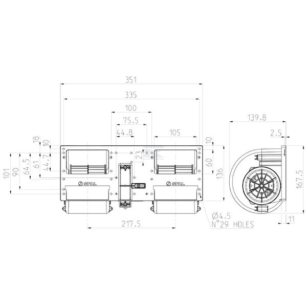 Dmuchawa podwójna 12V 006-A46-22 RA3VCV 30000154 | Exvi