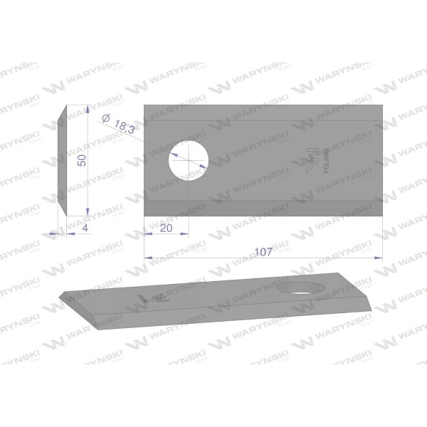 Nóż, nożyk kosiarka 107X50X4mm otwór WKR107X50X4 | Exvi