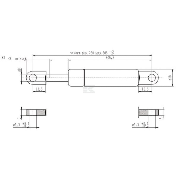 Sprężyna gazowa L585 mm 150N Stabilus CA094935 | Exvi