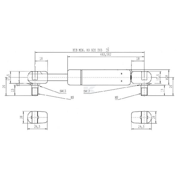 Sprężyna gazowa L565 mm 100N Stabilus CA9864DU | Exvi