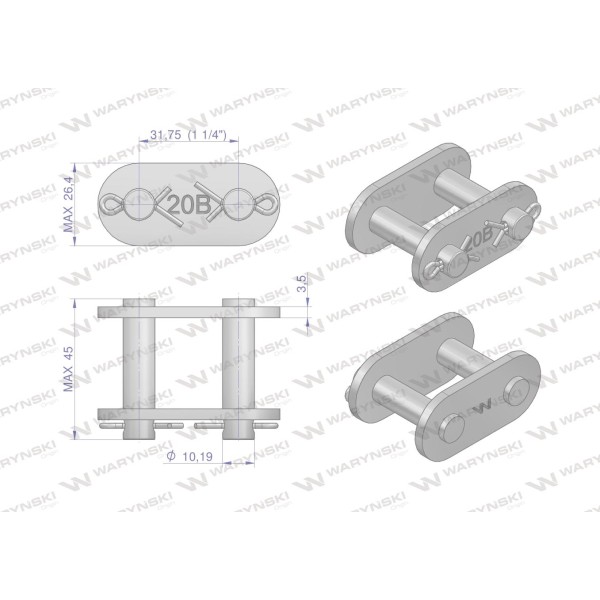 Zamek łańcucha prosta płytka Z20B-1 (R1 Z20B1-P | Exvi