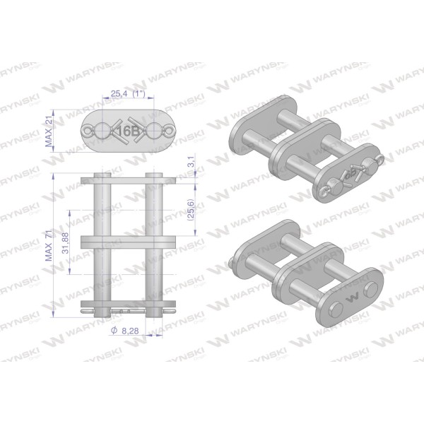 Zamek łańcucha prosta płytka Z16B-2 (R2 1) Z16B2-P | Exvi