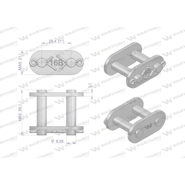 Zamek łańcucha prosta płytka Z16B-1 (R1 1) Z16B1-P | Exvi