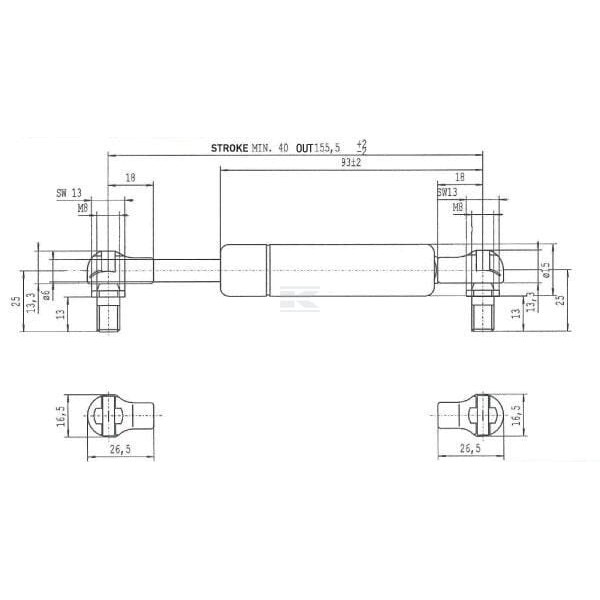 Sprężyna gazowa L155.5 mm 50N Stabilus CA4846DI | Exvi