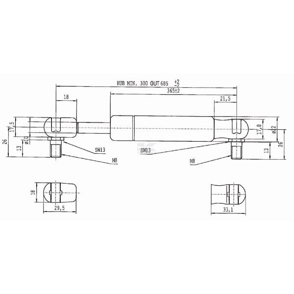 Sprężyna gazowa L685 mm 1150N Stabilus CA095435 | Exvi