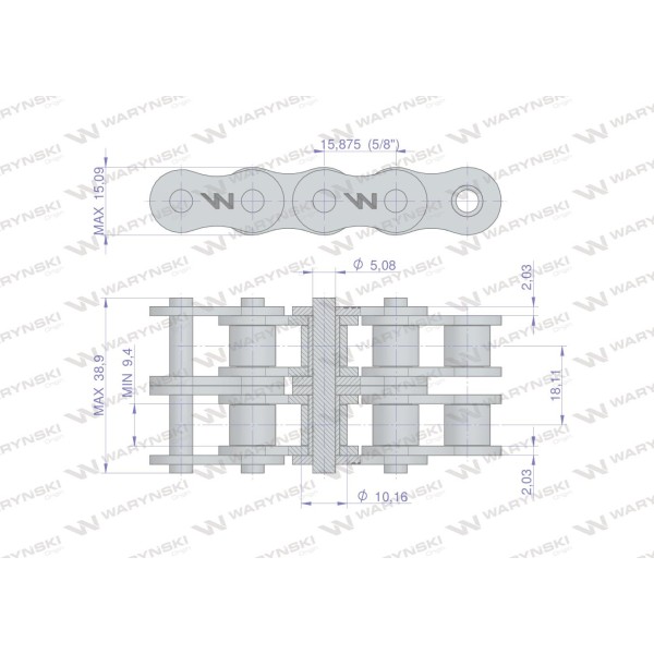Łańcuch rolkowy wzmocniony 10A-2 ANSI A 50 (R2 L10A2 | Exvi
