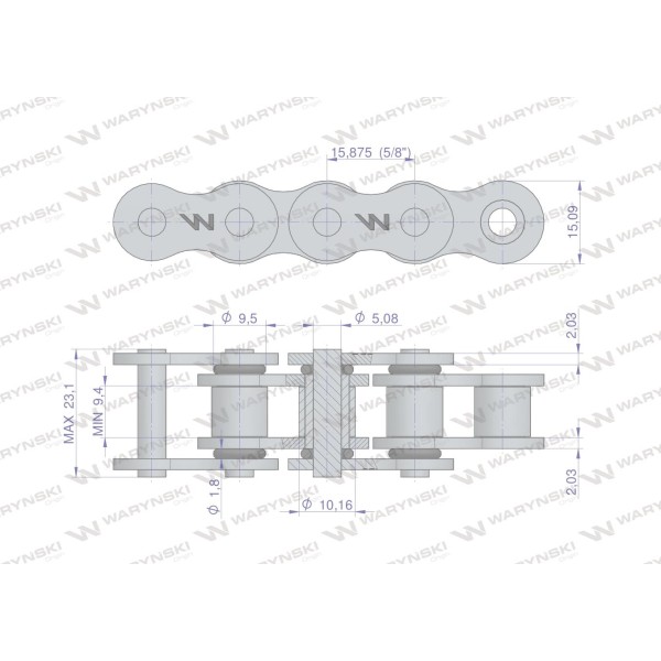 Łańcuch rolkowy z oringiem ANSI A 50 (R1 5/8) L50OR | Exvi