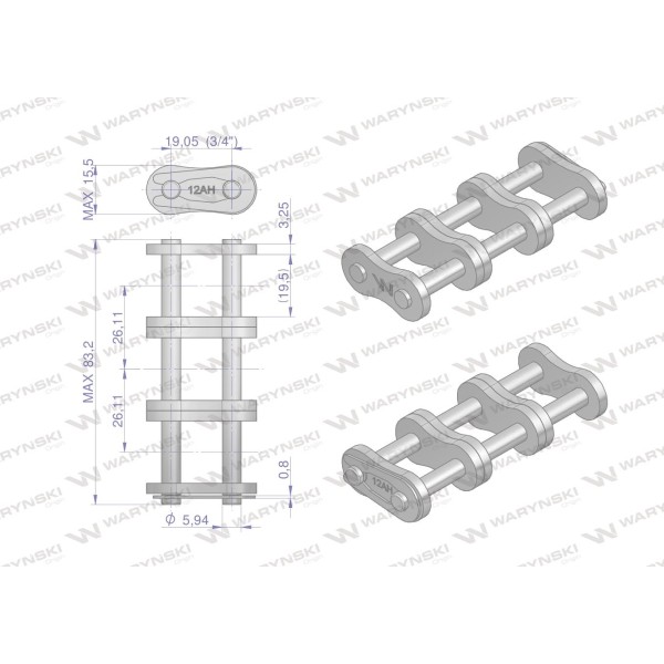 Zamek łańcucha przemysłowego Z12AH-3 ANSI A Z12AH3 | Exvi