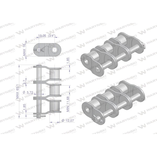 Półogniwo łańcucha P12B-3 (R3 3/4) Waryński P12B3 | Exvi