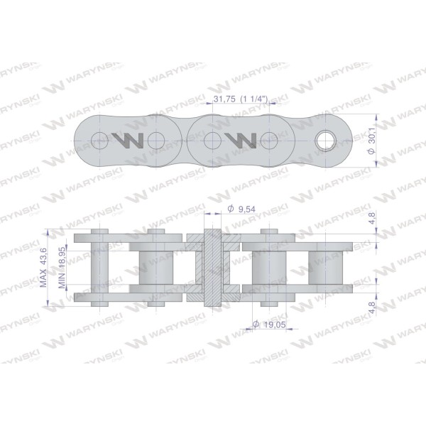 Łańcuch rolkowy wzmocniony 100SP (R1 1.1/4) L100HSP | Exvi