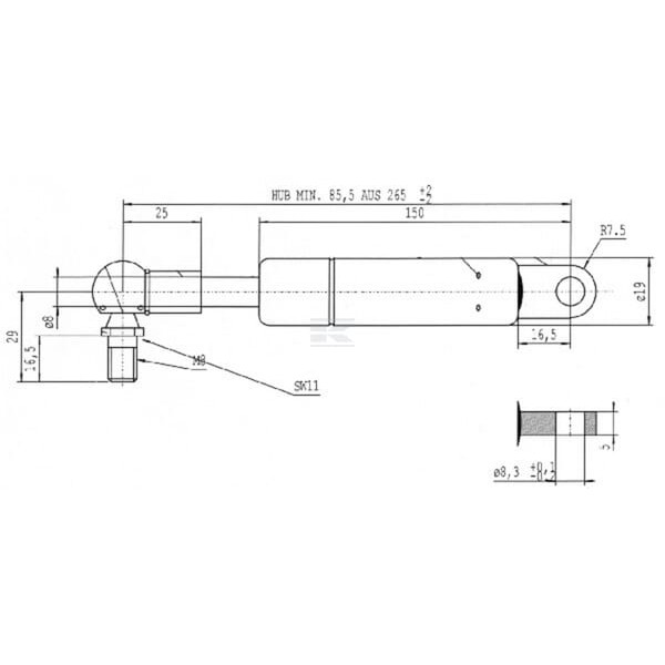 Sprężyna gazowa L265 mm 100N Stabilus CA903493 | Exvi