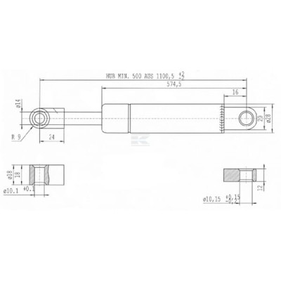 Sprężyna gazowa L1100.5 mm 1000N Stabilus CA095729 | Exvi
