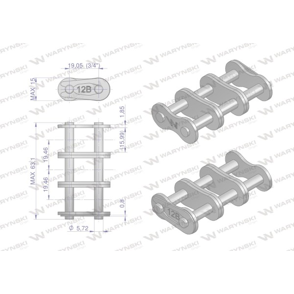 Zamek łańcucha Z12B-3 (R3 3/4) Waryński Z12B3 | Exvi