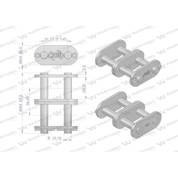 Zamek łańcucha prosta płytka Z20B-2(R2 Z20B2-P | Exvi