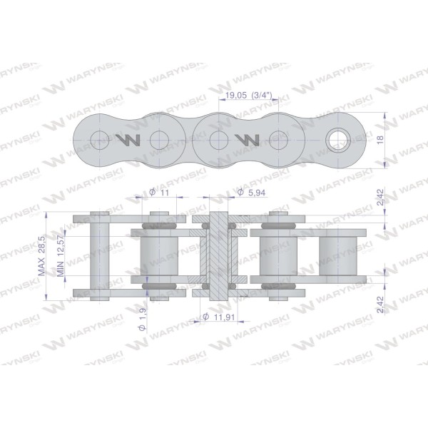 Łańcuch rolkowy z oringiem ANSI A 60 (R1 3/4) L60OR | Exvi