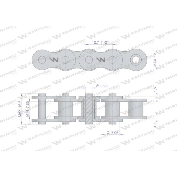 Łańcuch rolkowy wzmocniony 08A-1 ANSI A 40 (R1 L08A1 | Exvi
