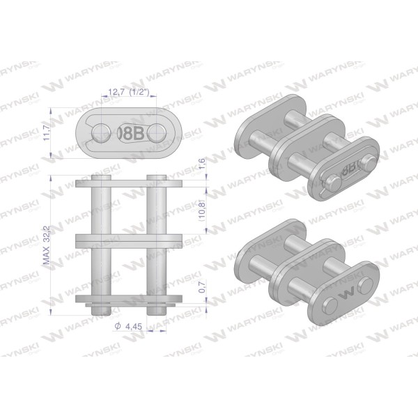 Zamek łańcucha prosta płytka Z08B-2 (R2 1/2) Z08B2-P | Exvi