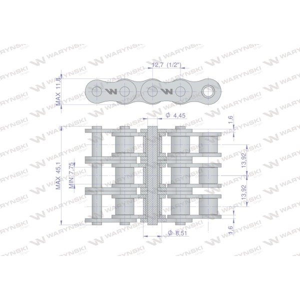 Łańcuch rolkowy 08B-3 (R3 1/2) 5 m Waryński L08B3 | Exvi