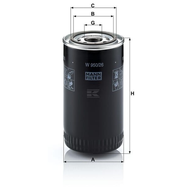 Filtr wymienny oleju smarowego W95026 | Exvi