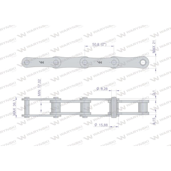 Łańcuch rolkowy 216B (R1 2) 5 m Waryński L216B | Exvi