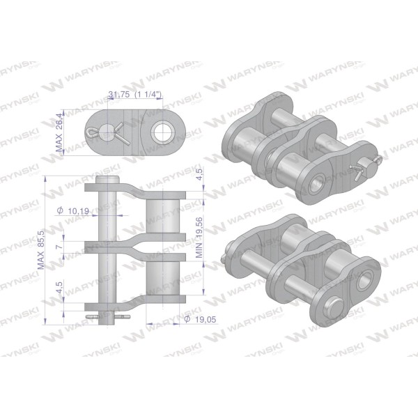 Półogniwo łańcucha prosta płytka P20B-2 (R2 P20B2-P | Exvi