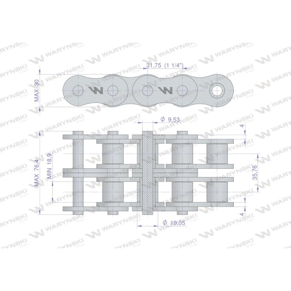 Łańcuch rolkowy wzmocniony 20A-2 ANSI A 100 L20A2 | Exvi