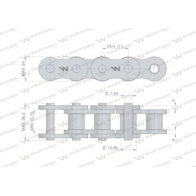 Łańcuch rolkowy 16AH-1-34PS ANSI A 80H L16AH1-34PS | Exvi