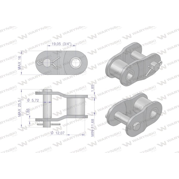 Półogniwo łańcucha prosta płytka P12B-1 (R1 P12B1-P | Exvi